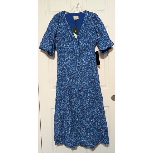 Tuckernuck Seaport Blue Dana Midi Dress Short Sleeves Pockets V-Neck, Large (L) - Picture 7 of 12